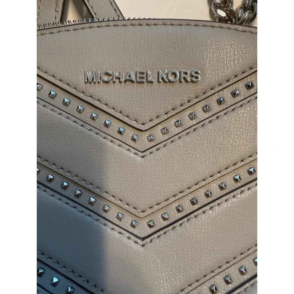 Michael Kors Grey Studded Chevron Quilted Small Satchel Crossbody Bag